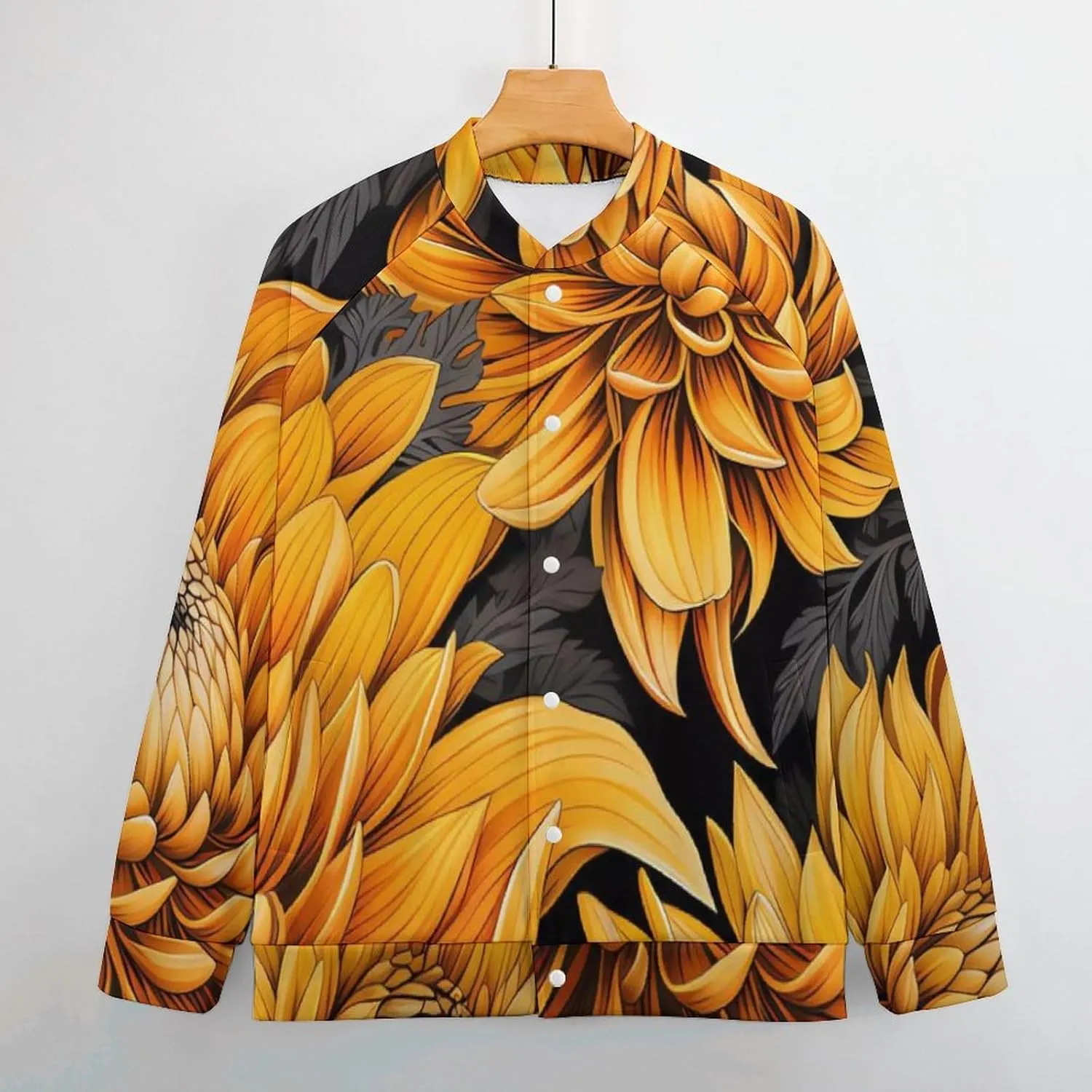Yellow Purse Dahlias Men's Baseball Bomber Jacket Lightweight Casual Streetwear Button Down Coats with Pocket